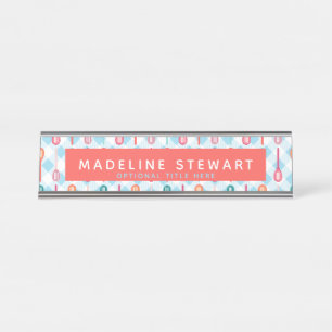 Slotted Spoons and Gingham Whimsical Personalised Desk Name Plate