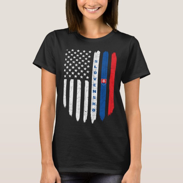 Slovak American Flag Slovakia Root Dad T-Shirt (Front)