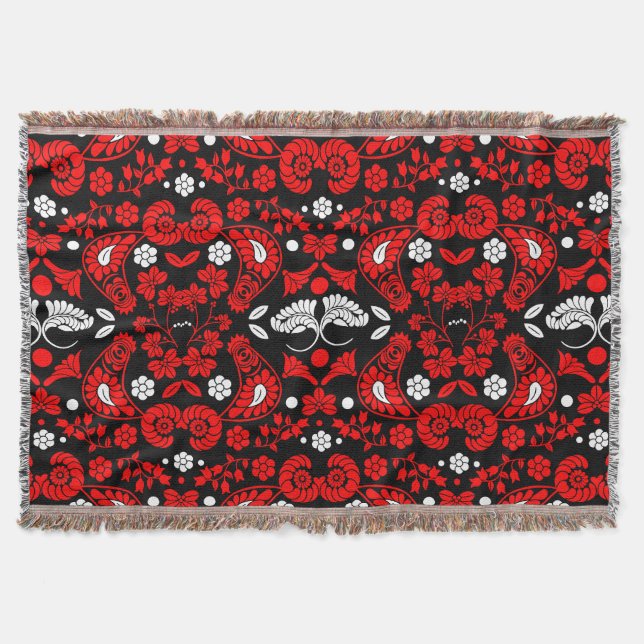 Slovak Country Folk Art Throw Blanket (Front)