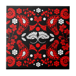 Slovak Country Folk Art Tile