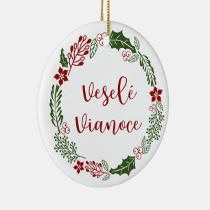 Slovak Merry Christmas Wreath, Veselé Vianoce Ceramic Tree Decoration