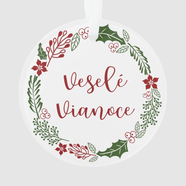 Slovak Merry Christmas Wreath, Veselé Vianoce Ornament (Back)