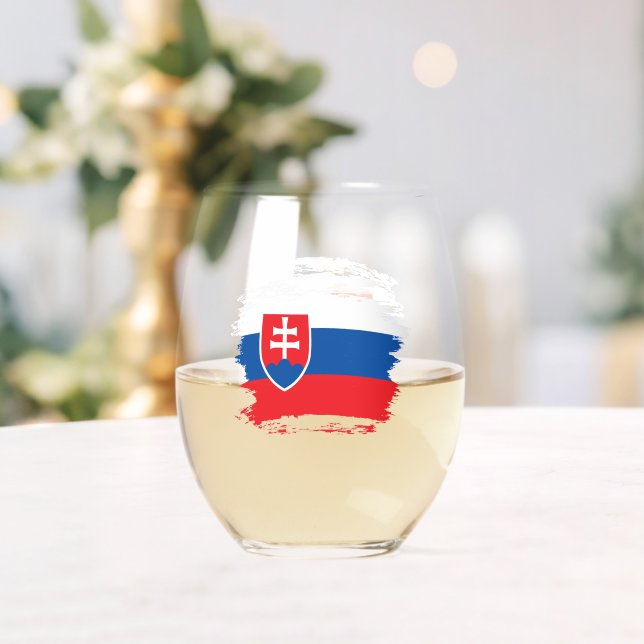 Slovakia flag stemless wine glass (Insitu (Wedding))