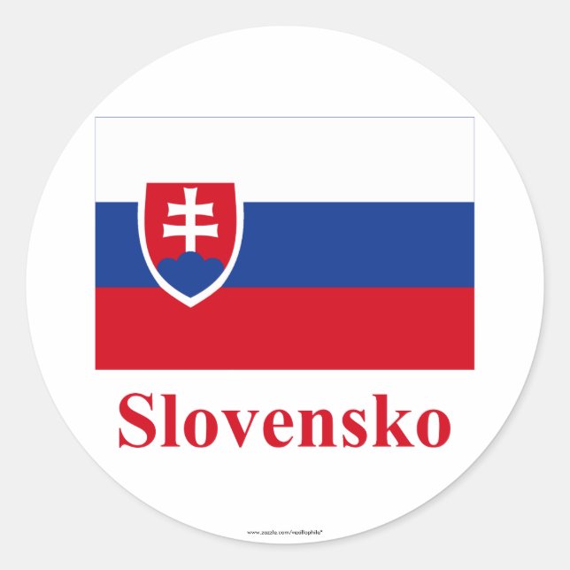 Slovakia Flag with Name in Slovak Classic Round Sticker (Front)