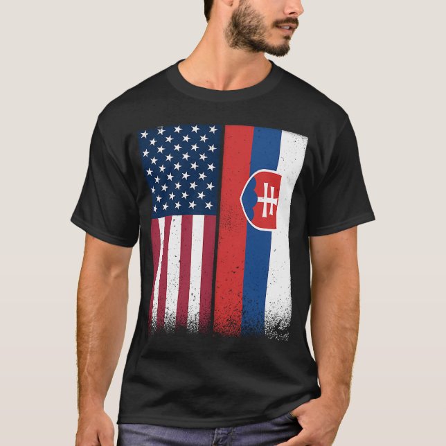 Slovakia  Slovak American Flags Proud USA Slovakia T-Shirt (Front)