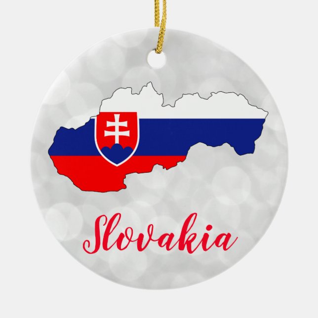 Slovakia Slovak Flag Map Christmas Ceramic Tree Decoration (Front)
