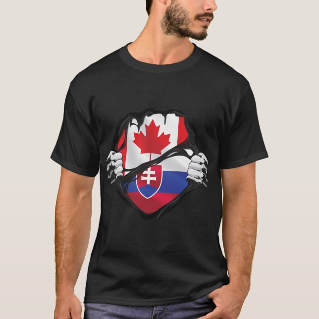 Slovakian Canadian Hands Ripped Roots Flag T-Shirt (Front)