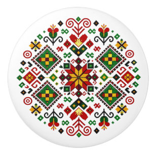 Slovakian Detva Stitched Folk Art Ceramic Knob