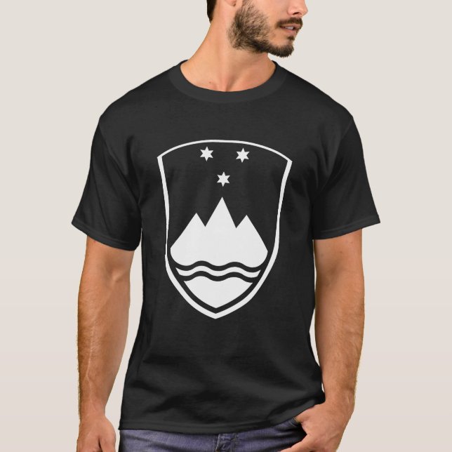 Slovenia Coat of Arms Symbol Black and White T-Shirt (Front)