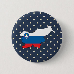 slovenia Flag Map on Polka Dots 6 Cm Round Badge