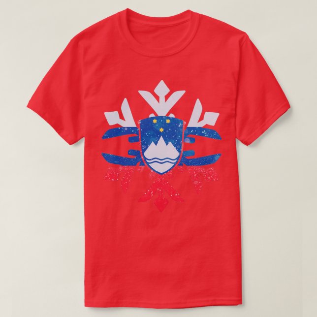 Slovenia Flag Winter Snowflake Design T-Shirt (Design Front)