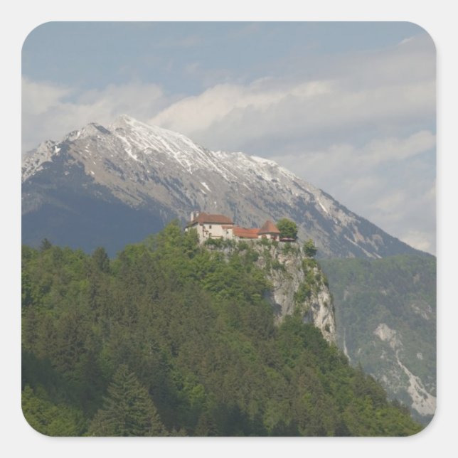 SLOVENIA, GORENJSKA, Bled: Bled Castle & 2 Square Sticker (Front)