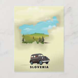 Slovenia Illustrated map travel poster Postcard