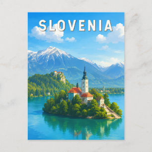 Slovenia Illustration Travel Art Vintage Postcard