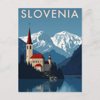 Slovenia Lake Bled Alps Retro Postcard