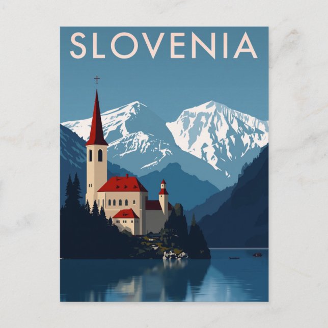 Slovenia Lake Bled Alps Retro Postcard (Front)