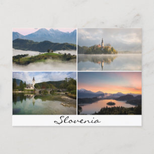 Slovenia landscapes with churches collage souvenir postcard