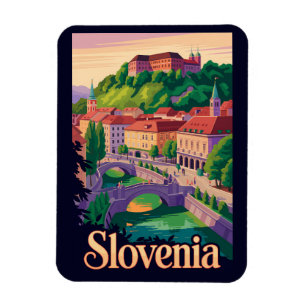 Slovenia Ljubljana Bridge Illustration Travel Art Magnet