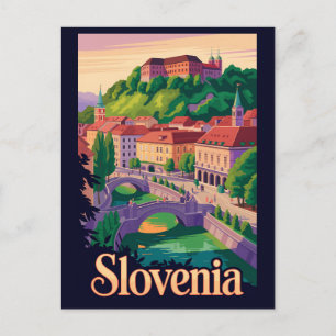 Slovenia Ljubljana Bridge Illustration Travel Art Postcard