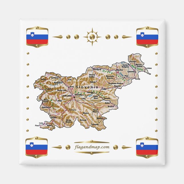 Slovenia Map + Flags Magnet (Front)