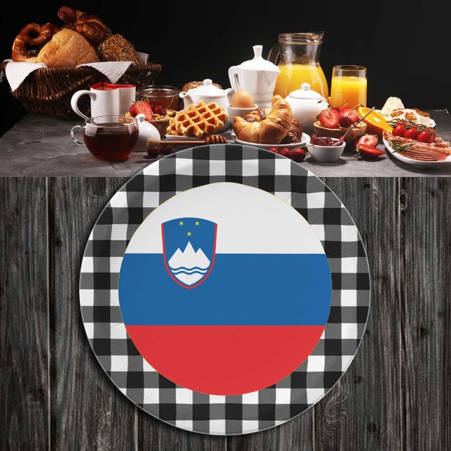 Slovenia Plate, buffalo plaid & Slovenian Flag Paper Plate (Creator Uploaded)