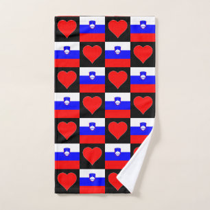 Slovenian Flag and Heart Pattern Slovenia Pride Hand Towel