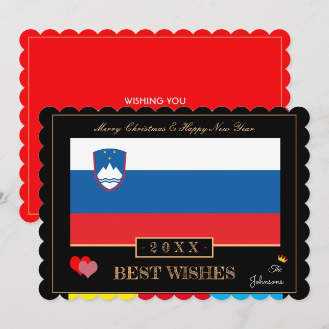 Slovenian Flag & Happy New Year/Best Wishes Holiday Card (Front/Back)