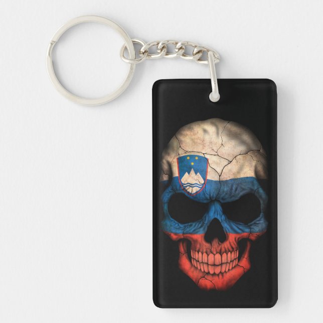 Slovenian Flag Skull on Black Key Ring (Front)