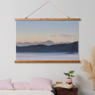 Slovenian mountains and morning fog in valley hanging tapestry