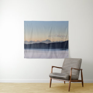 Slovenian mountains and morning fog in valley tapestry