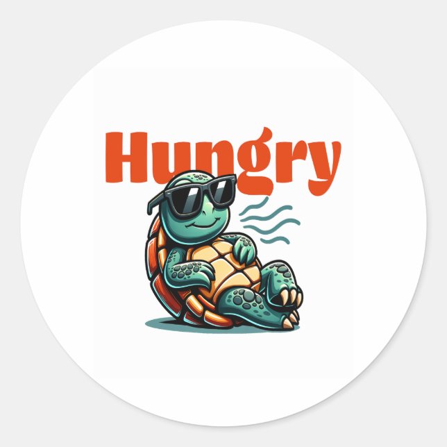 Slow and Hungry – Cool Turtle Classic Round Sticker (Front)