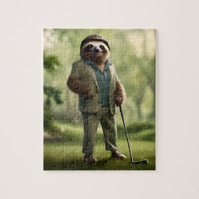 "Slow and Steady: A Sloth Dressed for Golf  Jigsaw Puzzle (Vertical)