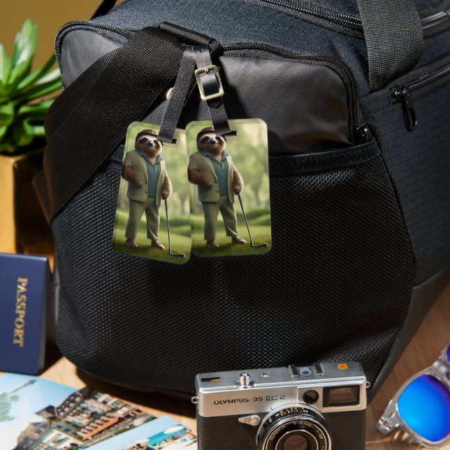 "Slow and Steady: A Sloth Dressed for Golf  Luggage Tag (Front & Back)