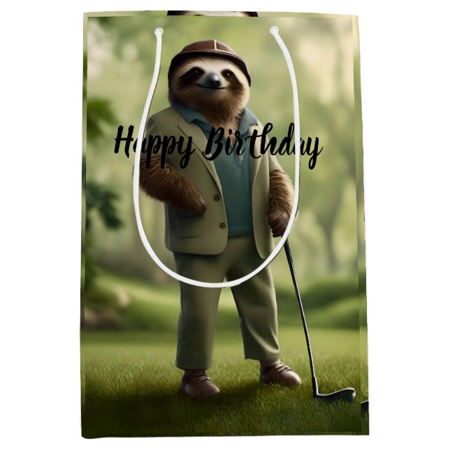 "Slow and Steady: A Sloth Dressed for Golf  Medium Gift Bag (Front)