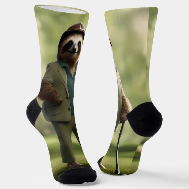 "Slow and Steady: A Sloth Dressed for Golf  Socks (Angled)