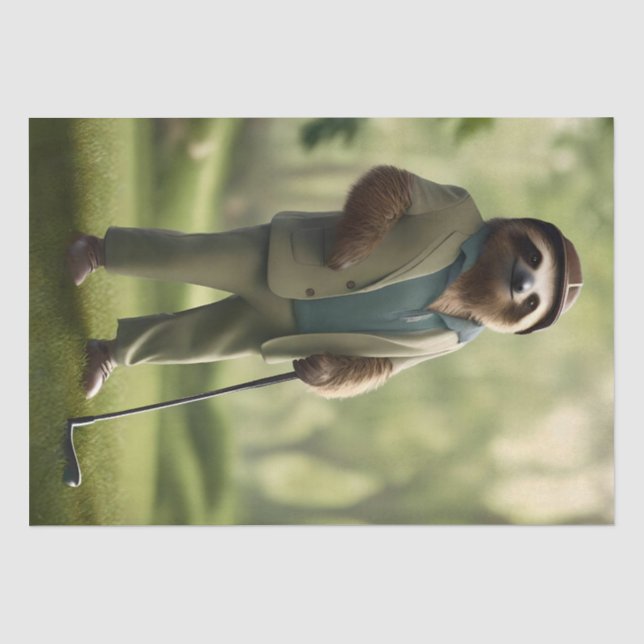 "Slow and Steady: A Sloth Dressed for Golf  Tissue Paper (Front)