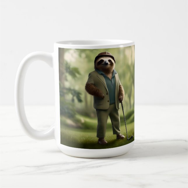 "Slow and Steady: A Sloth Is Dressed for Golf  Coffee Mug (Left)