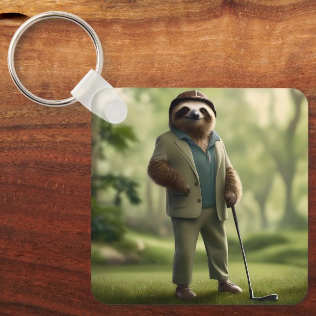 "Slow and Steady: A Sloth Is Dressed for Golf  Key Ring (Front)