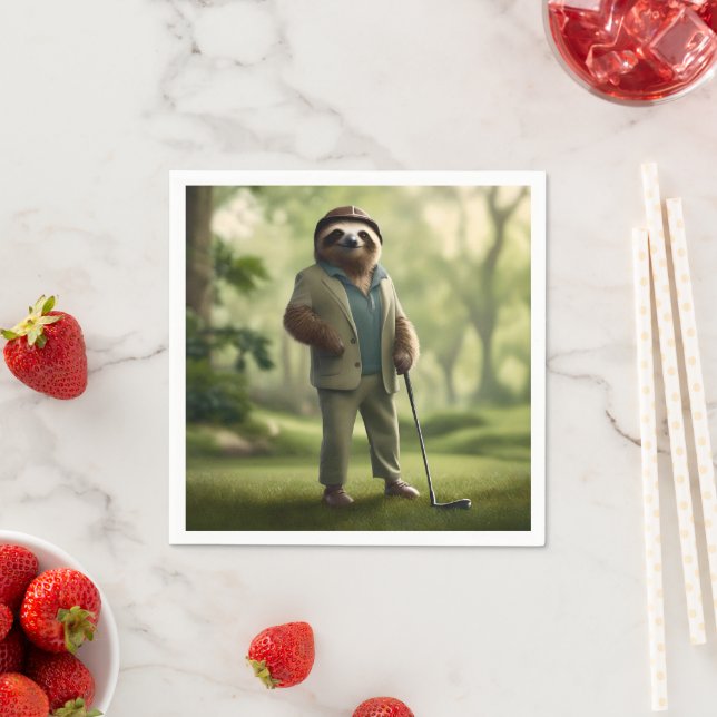 "Slow and Steady: A Sloth Is Dressed for Golf  Napkin (Insitu)