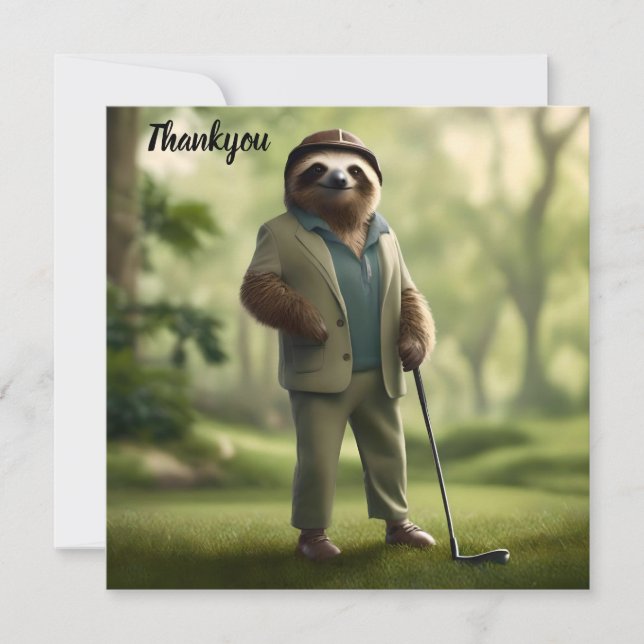 "Slow and Steady: A Sloth Is Dressed for Golf  Thank You Card (Front)