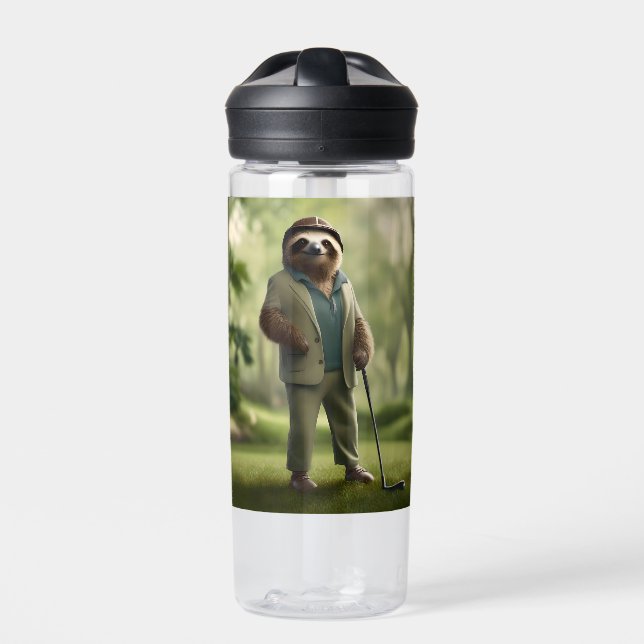 "Slow and Steady: A Sloth Is Dressed for Golf  Water Bottle (Front)
