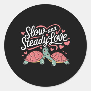 Slow And Steady Love Cute Turtle Couple Lover Vale Classic Round Sticker