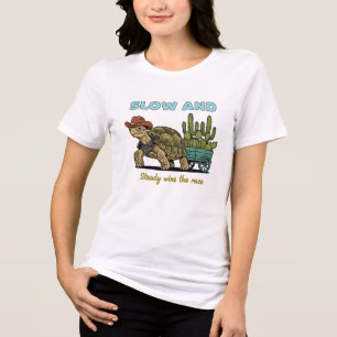 Slow and Steady Motivation Turtle Illustration Tri-Blend Shirt