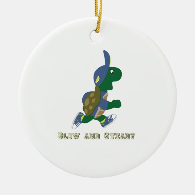 Slow and Steady, Running Turtle Ceramic Tree Decoration (Front)