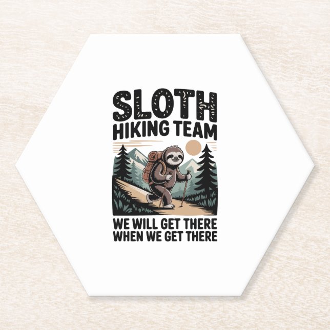 Slow and Steady Sloth Hiking Team Paper Coaster (Front)