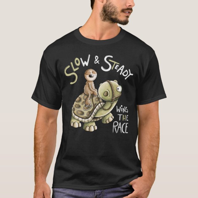 Slow And Steady Wins The Race Sloth Rides On A Tur T-Shirt (Front)