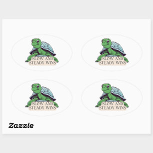 Slow And Steady Wins Turtle Oval Sticker