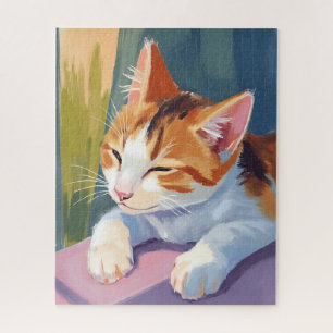 Slow Blinks Cat Kitten Watercolor Pet Painting Jigsaw Puzzle