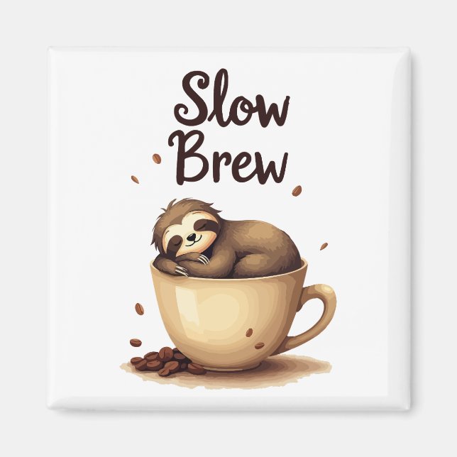 Slow Brew Coffee Sloth Magnet (Front)