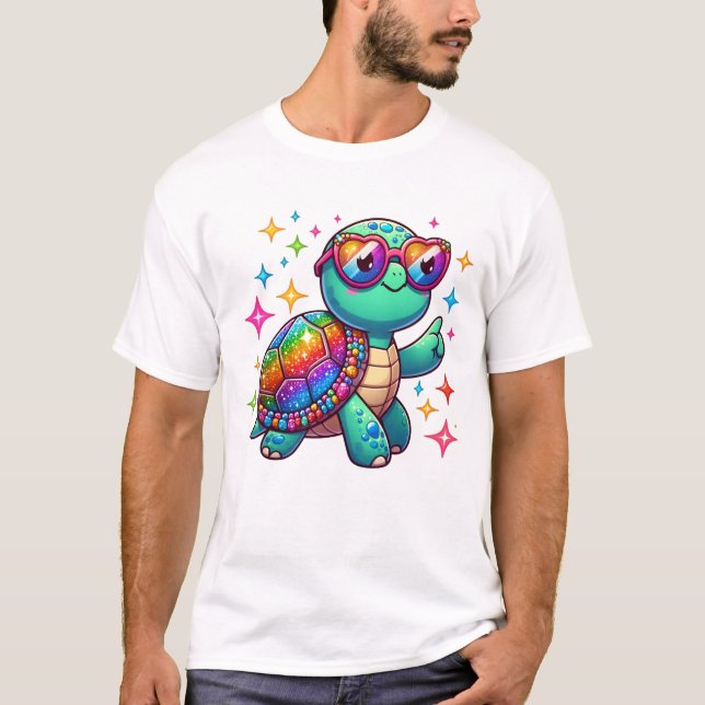 Slow but Fabulous – Sparkly Turtle Pride Design T-Shirt (Front)